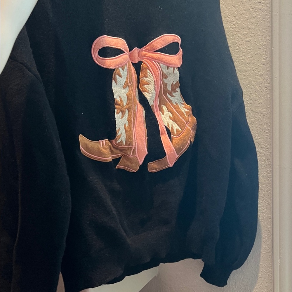 Black Sweater with Embroidered Boots Design